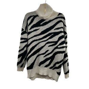 Yummy Women's Zebra Print Knit Turtleneck Sweater Black/Ivory Size Large
